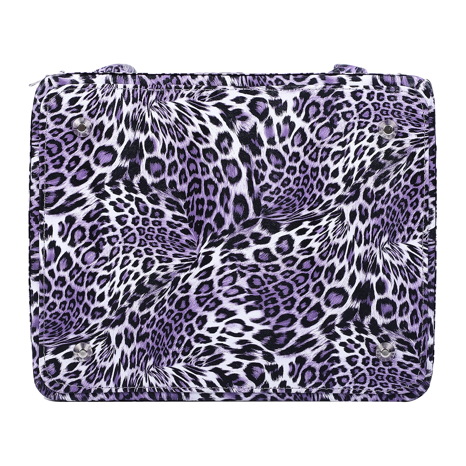 Portable Jewellery and Cosmetic Organiser Leopard Pattern with Zipper Closure and Detachable Shoulder Strap (Size-30x24x26Cm) - Purple