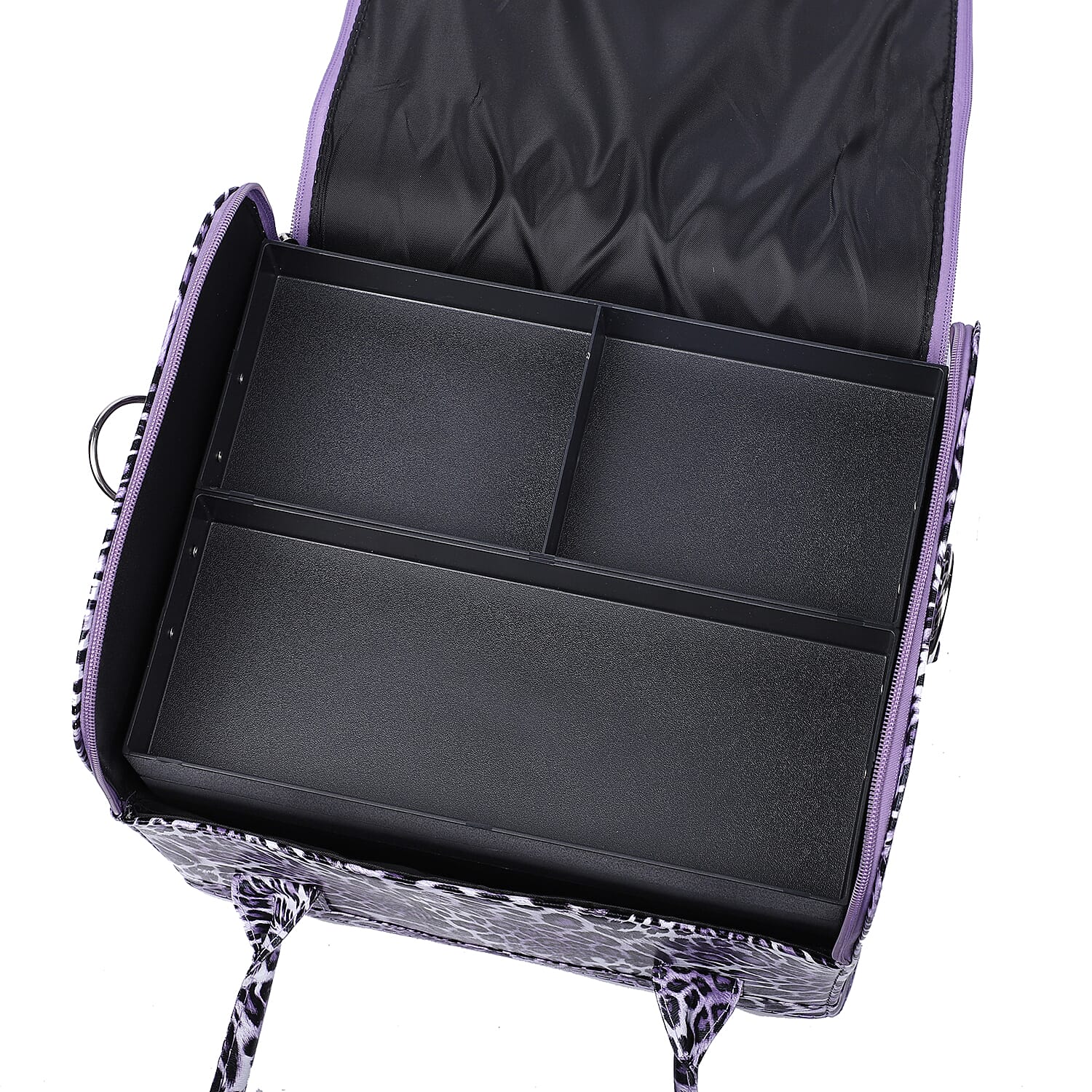 Portable Jewellery and Cosmetic Organiser Leopard Pattern with Zipper Closure and Detachable Shoulder Strap (Size-30x24x26Cm) - Purple