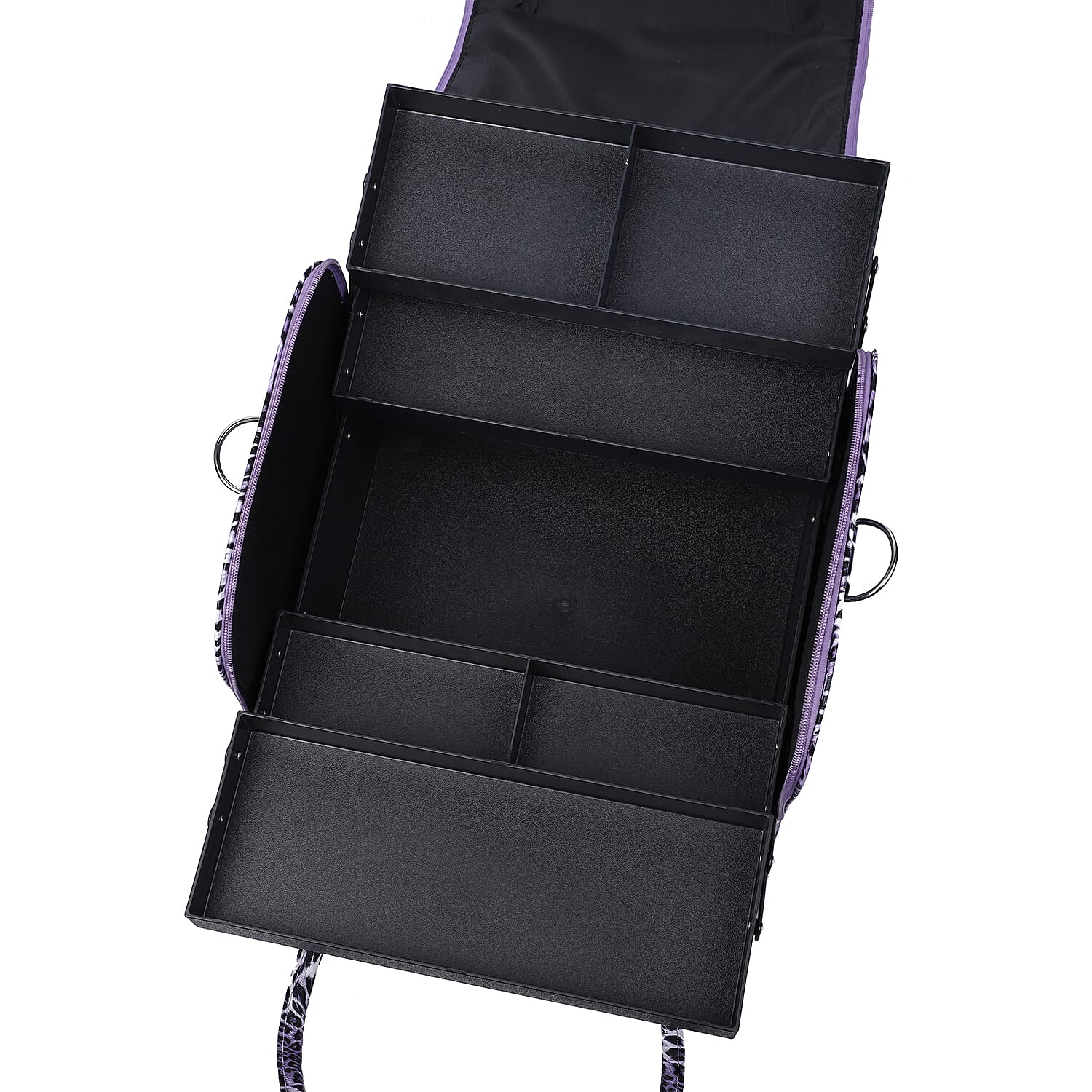 Portable Jewellery and Cosmetic Organiser Leopard Pattern with Zipper Closure and Detachable Shoulder Strap (Size-30x24x26Cm) - Purple