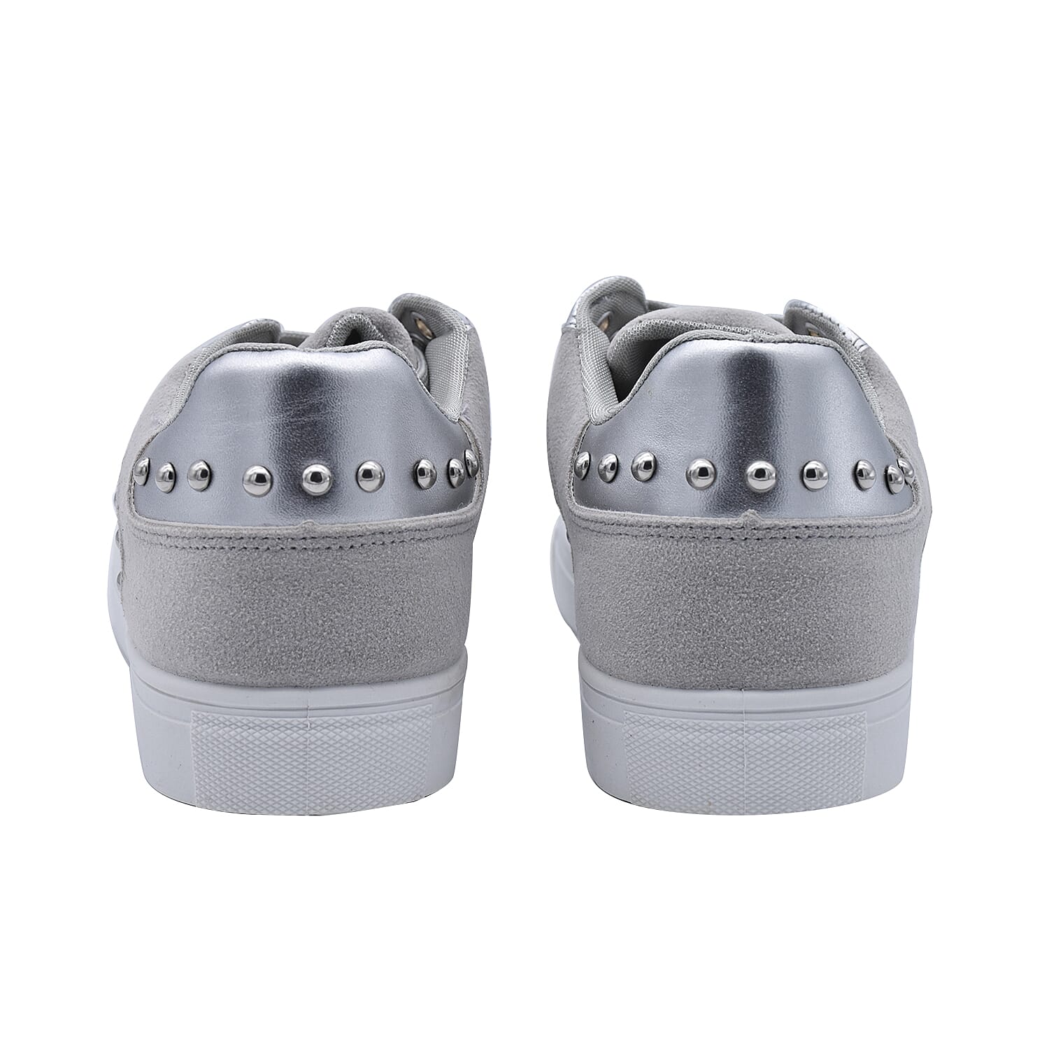 Faux Leather Studded Trainers in Silver Colour (Size 3)