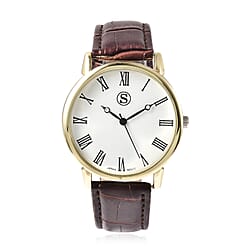 39.5mm Case:alloy case,Movement:PC21S/Japan Movement,Brand:STRADA,Plated:PNP gold+PNP steel color plating,Dail:white literal+roman number,Strap:brown PU strap,back:37mm ,202 Stainless steel 