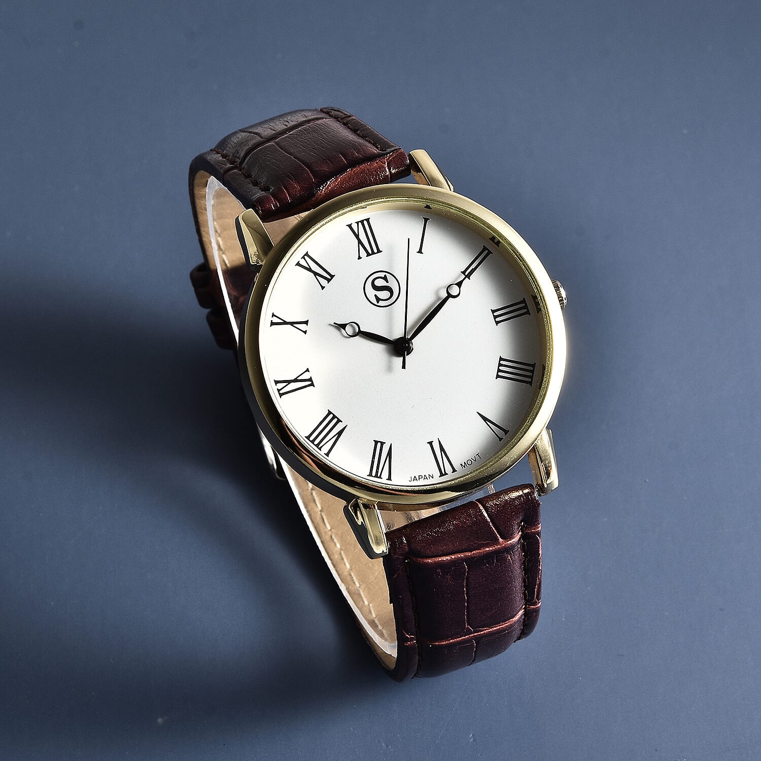 STRADA Japanese Movement Water Resistant Watch with Silver Tone Case and Brown Colour Strap