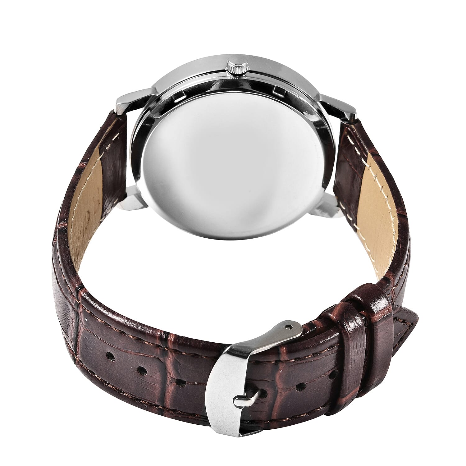 STRADA Japanese Movement Water Resistant Watch with Silver Tone Case and Brown Colour Strap