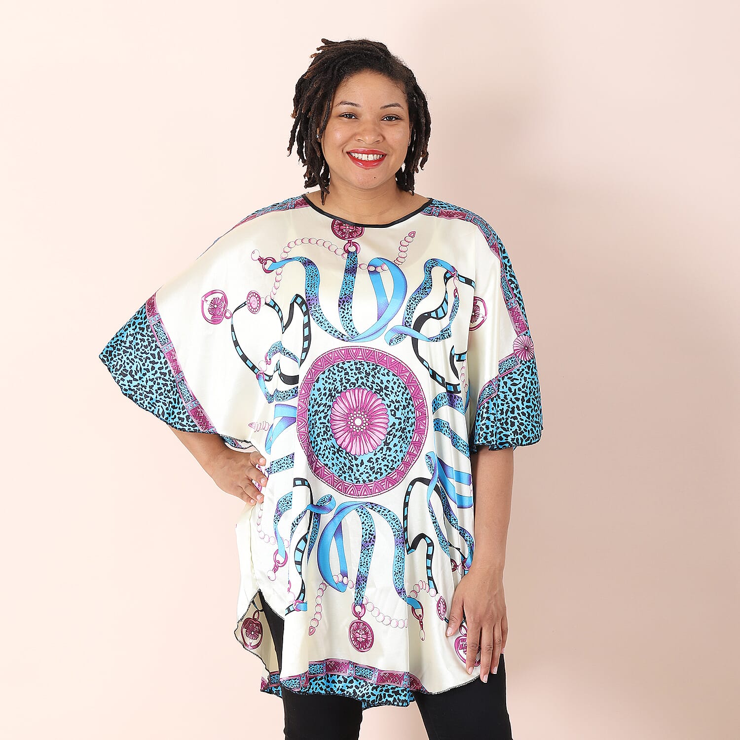 Womens Printed Short Sleeves Kaftan  Blue