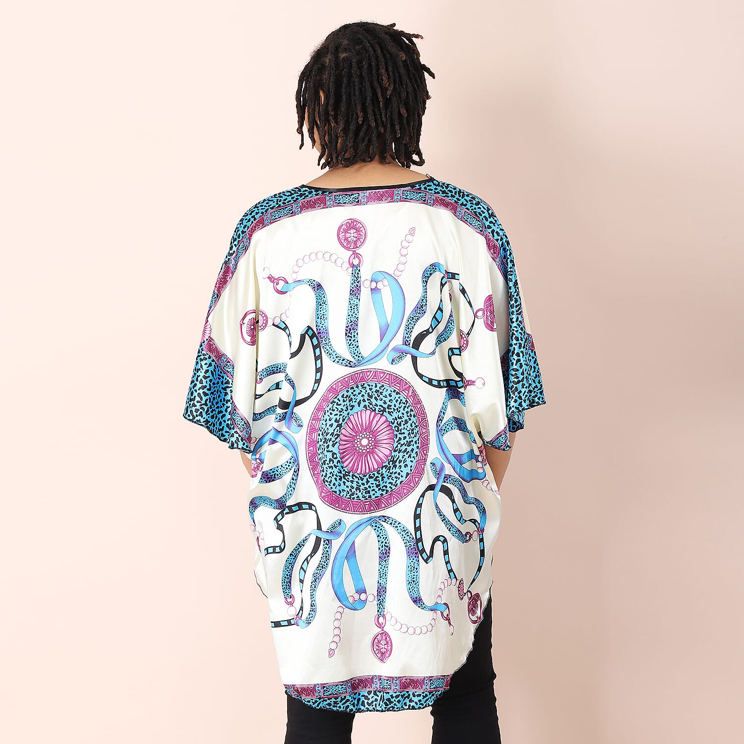 Womens Printed Short Sleeves Kaftan  Blue