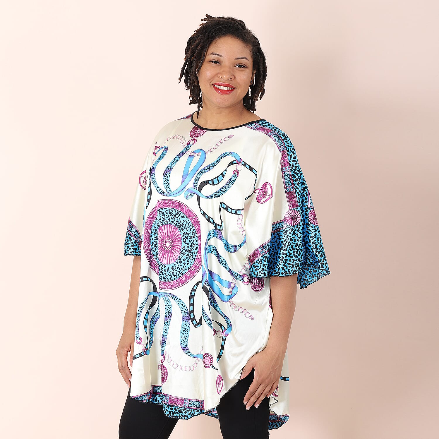 Womens Printed Short Sleeves Kaftan  Blue