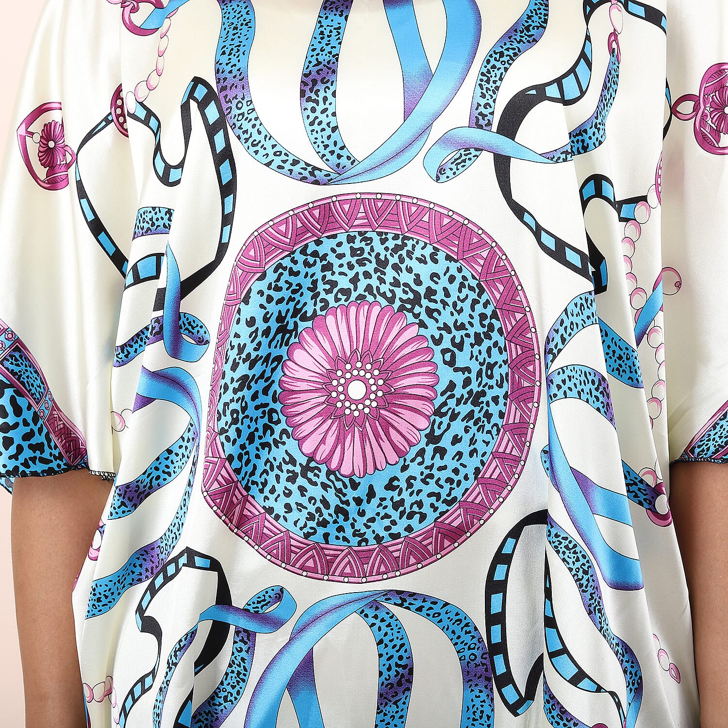 Womens Printed Short Sleeves Kaftan  Blue