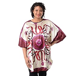 Womens Printed Short Sleeves Kaftan White and Beige