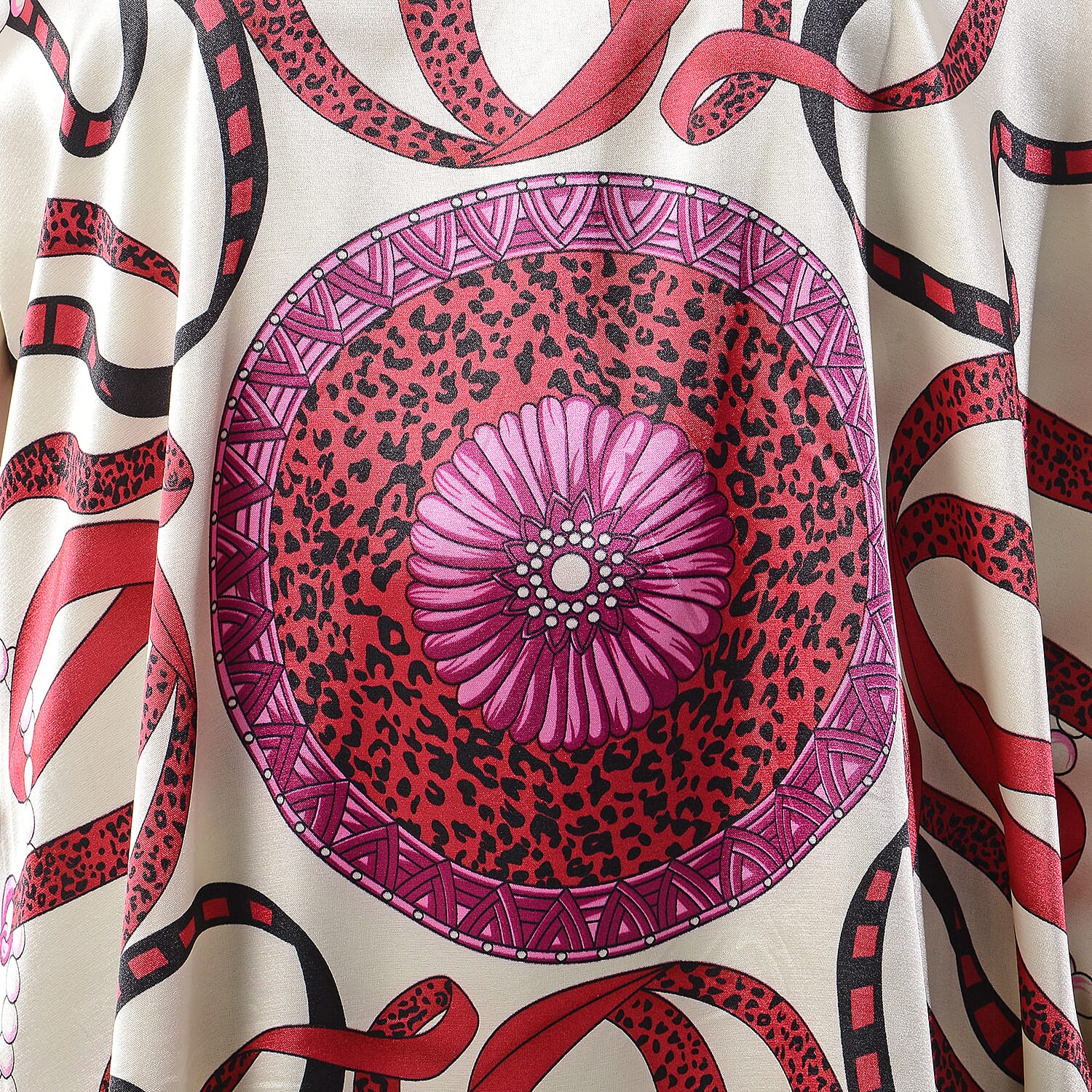 Leopard - Ribbon Pattern Kaftan (Size-110x73Cm) - Purple and Beige