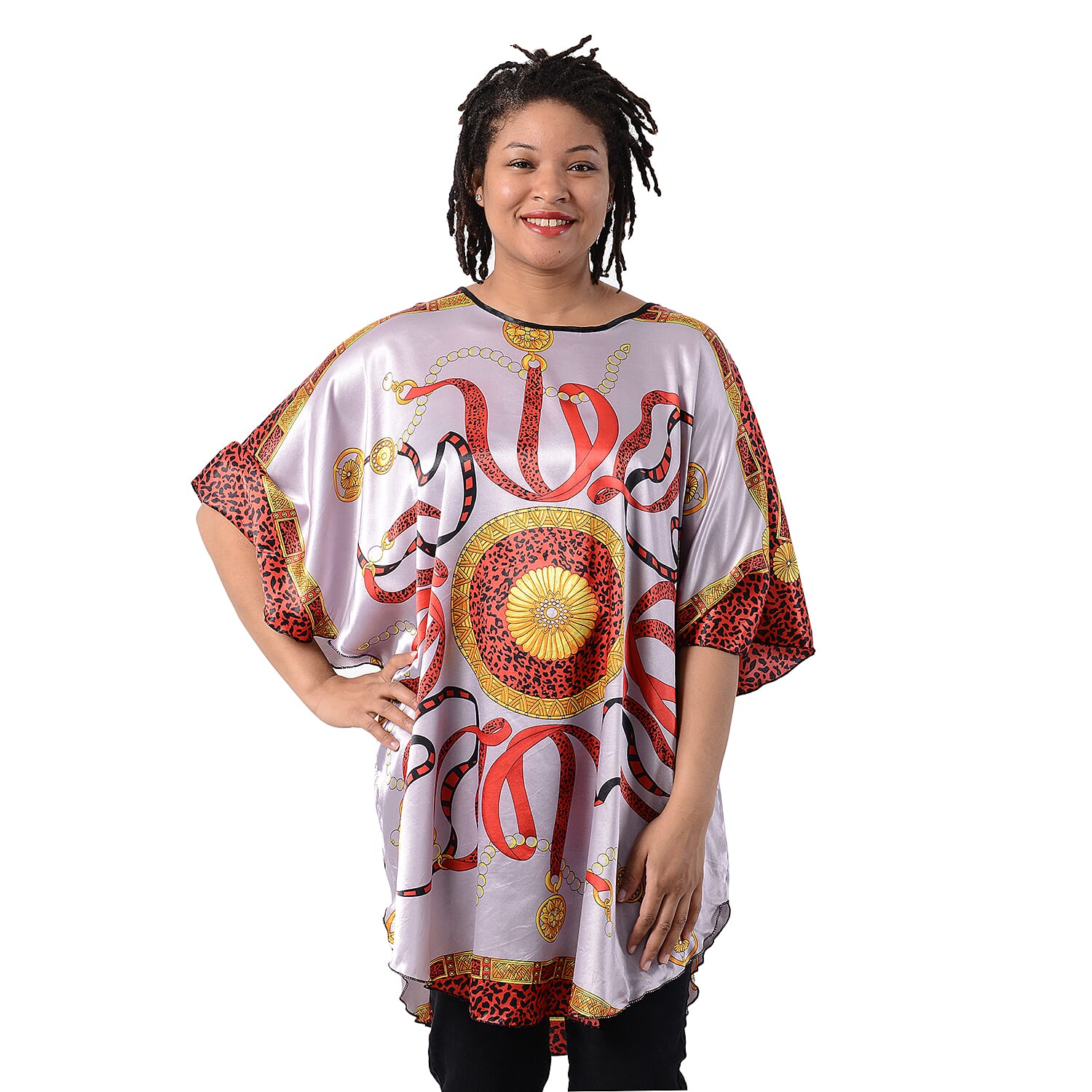 Leopard & Ribbon Pattern Kaftan (One Size,8-16) - Purple and Multi