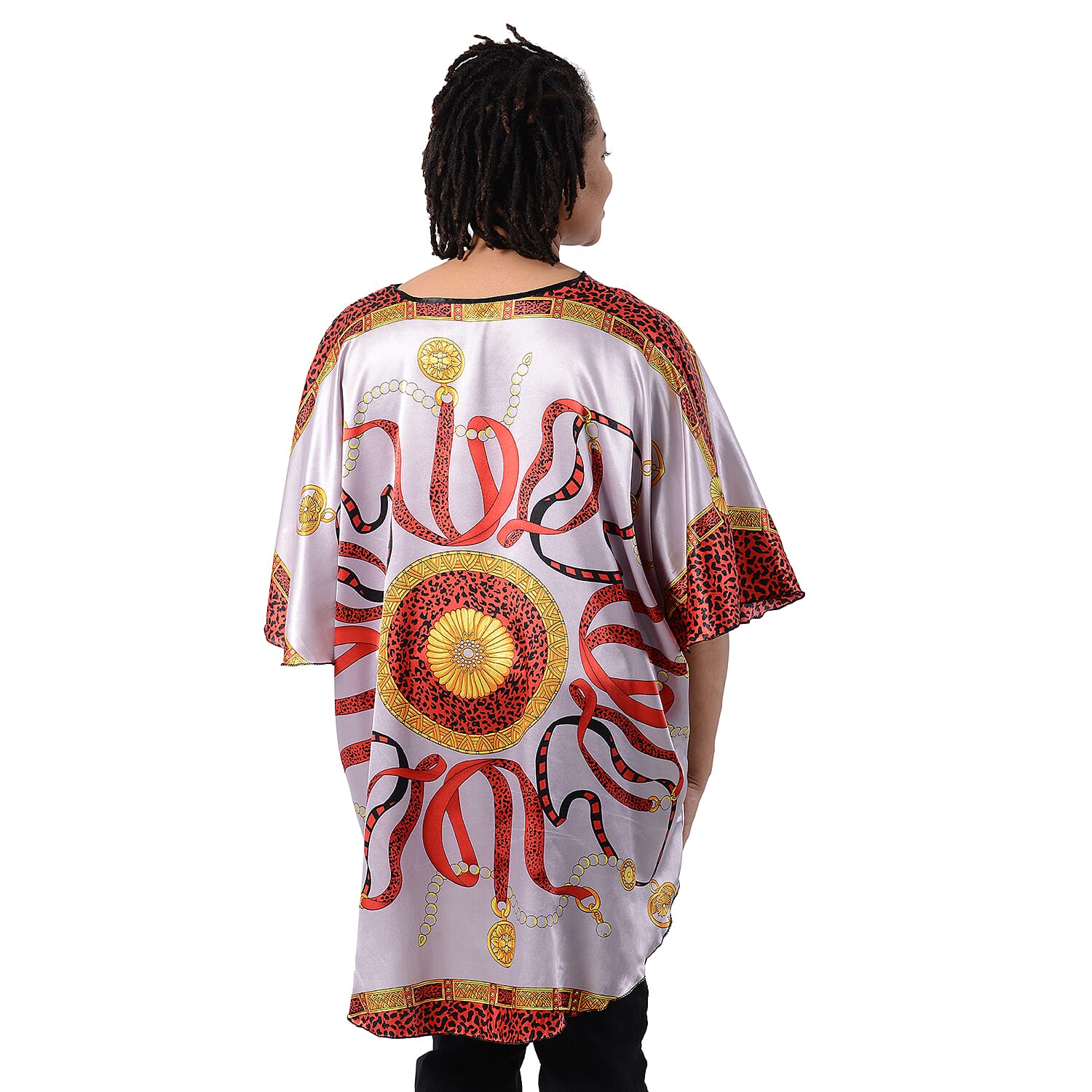 Leopard & Ribbon Pattern Kaftan (One Size,8-16) - Purple and Multi