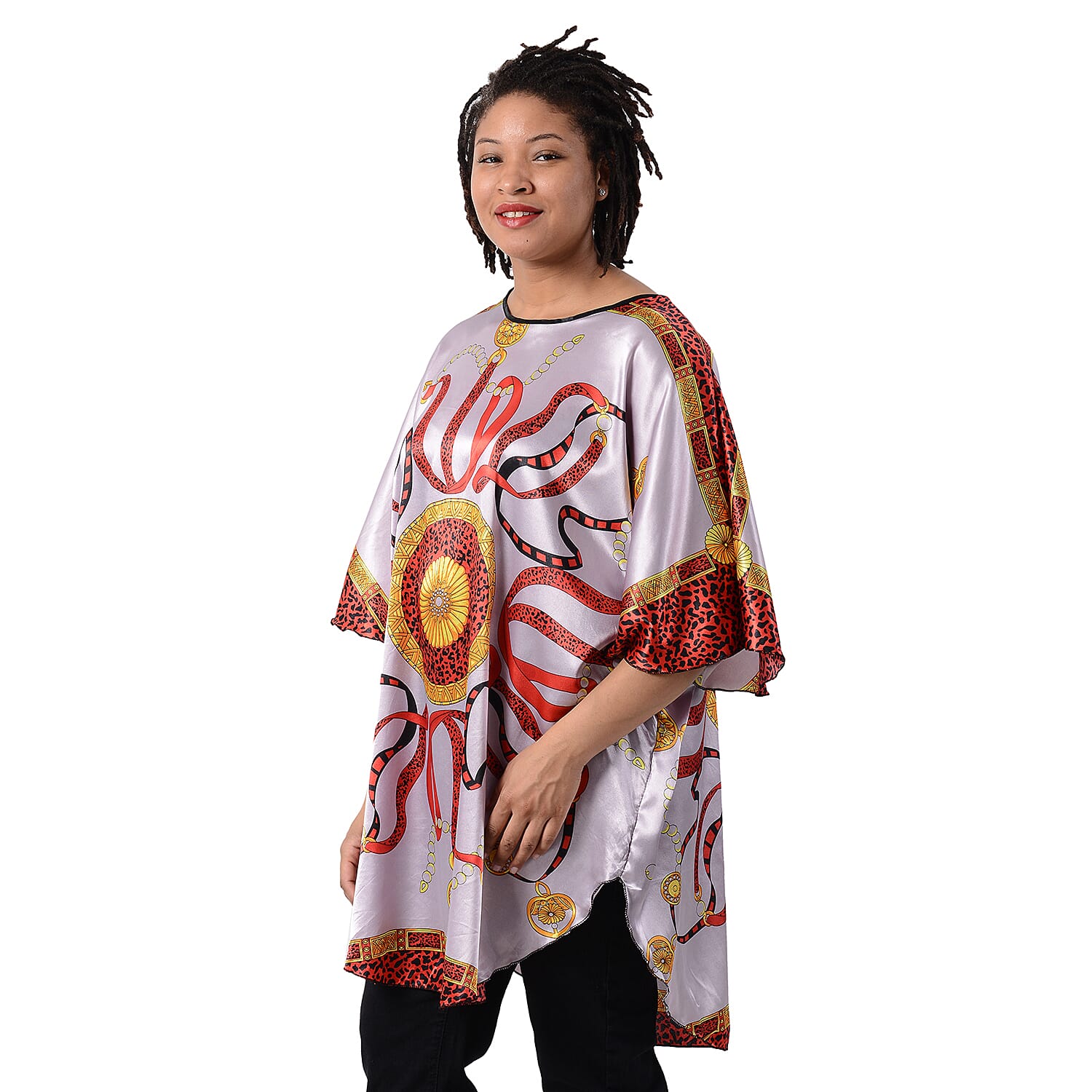 Leopard & Ribbon Pattern Kaftan (One Size,8-16) - Purple and Multi