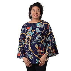 Womens Printed Bell Sleeves Top  Navy