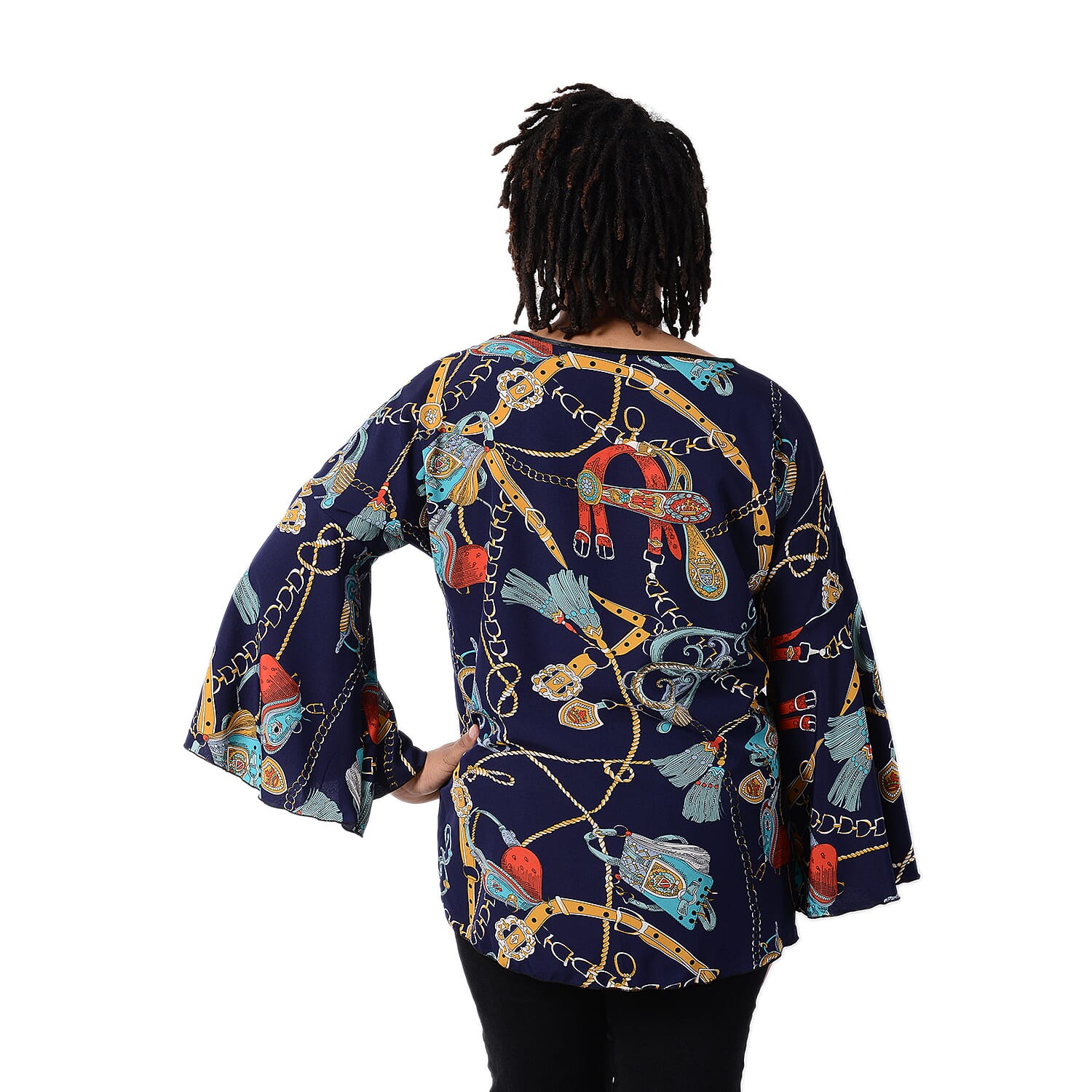 Womens Printed Bell Sleeves Top  Navy