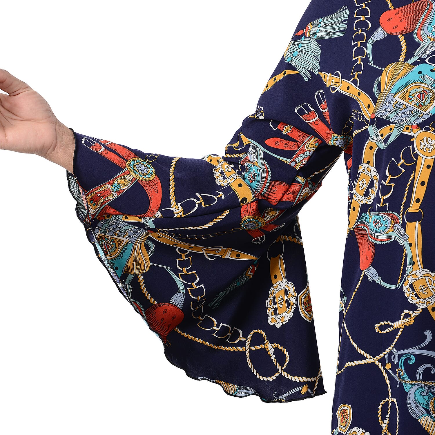 Womens Printed Bell Sleeves Top  Navy