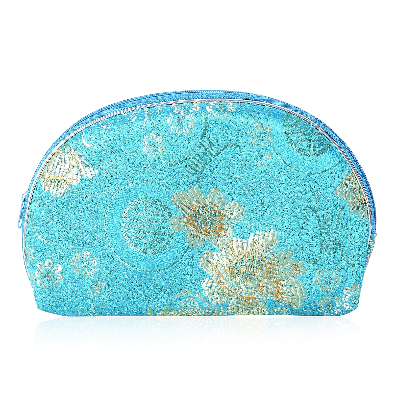 Set of 10 - Portable Floral Embroidered Pattern Multi Purpose Jewellery Bag with Top Zipper Closure - Light Blue