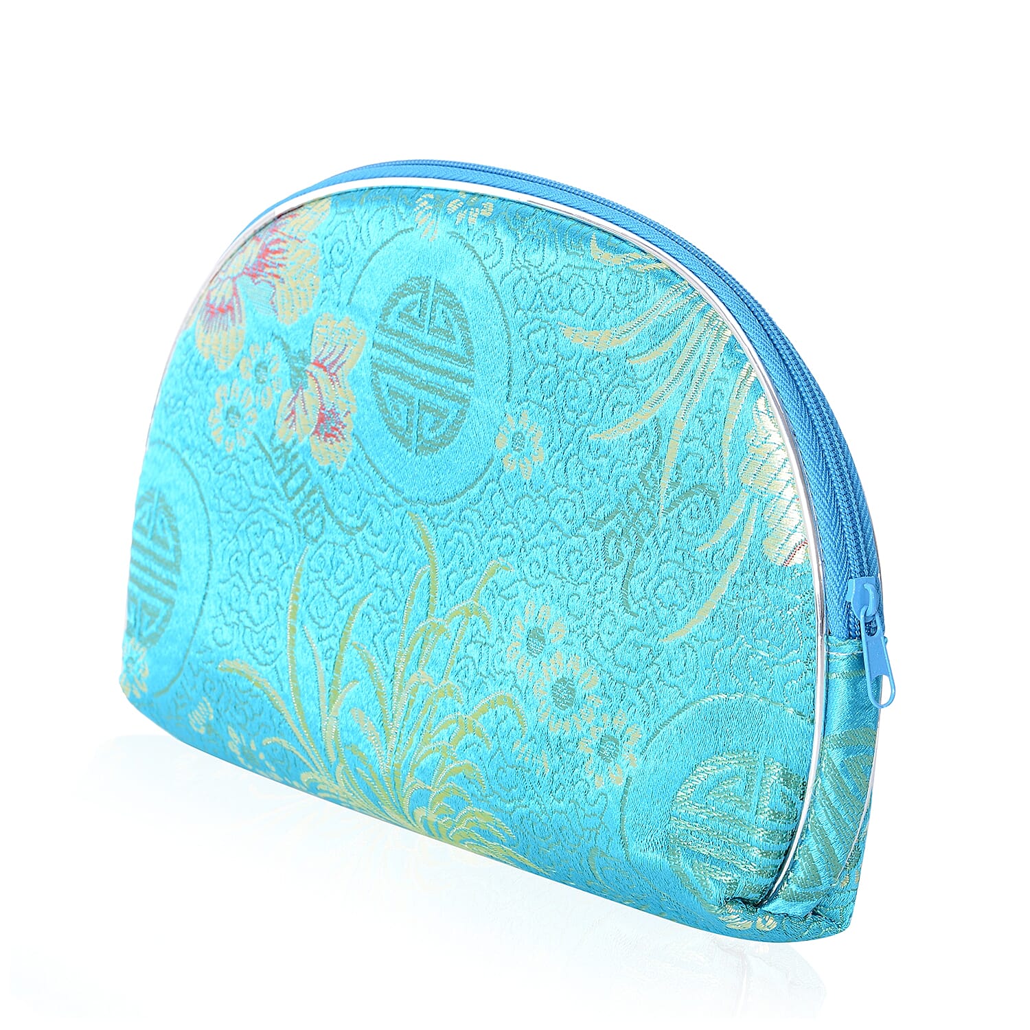 Set of 10 - Portable Floral Embroidered Pattern Multi Purpose Jewellery Bag with Top Zipper Closure - Light Blue