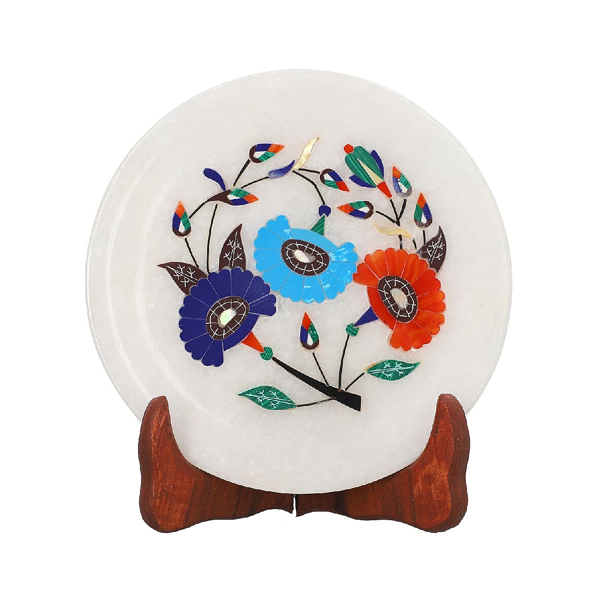 NAKKASHI Marble inlaid Table Decor with Wooden Stand (Size 16.5x15cm)