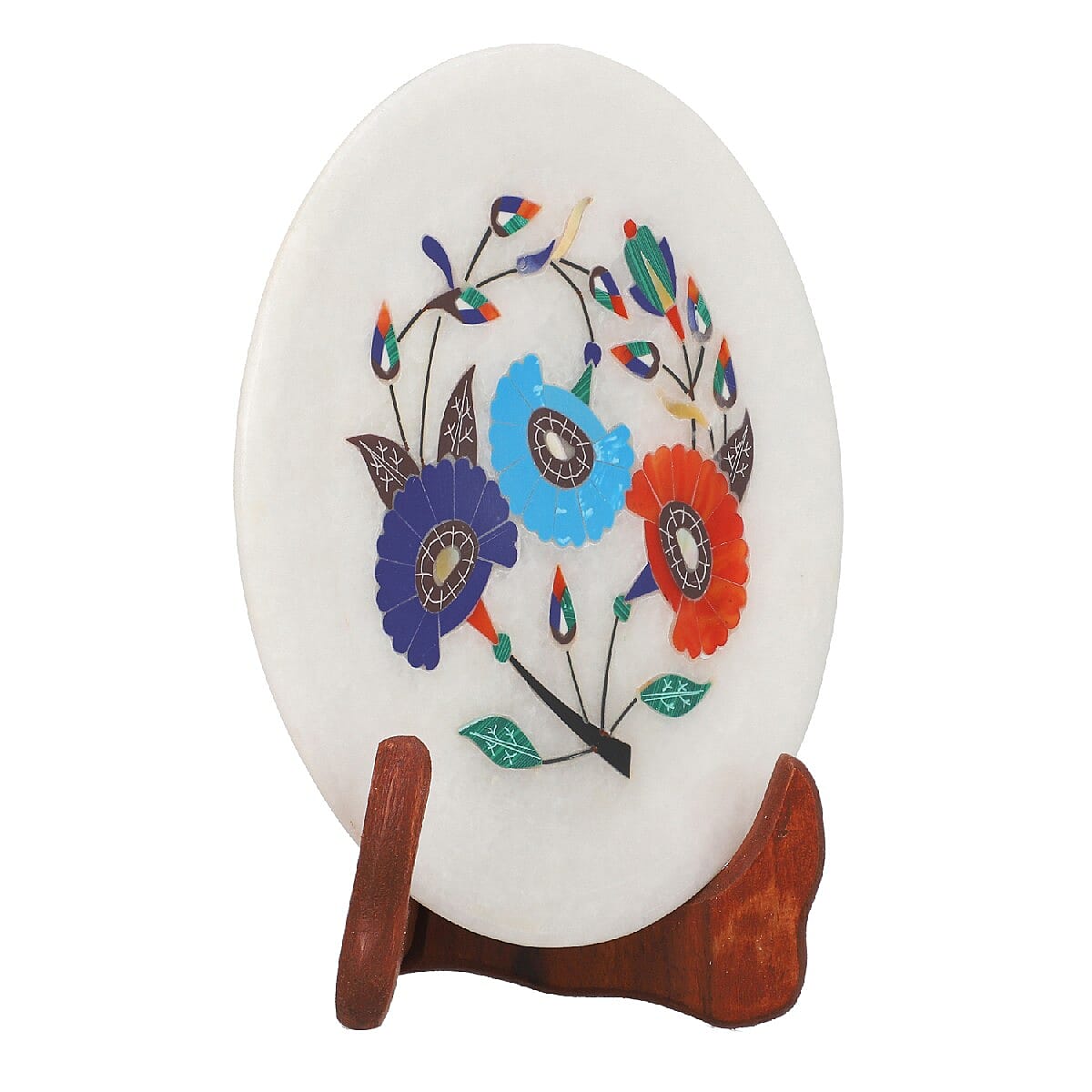 NAKKASHI Marble inlaid Table Decor with Wooden Stand (Size 16.5x15cm)