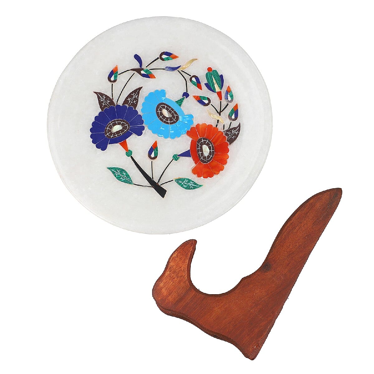 NAKKASHI Marble inlaid Table Decor with Wooden Stand (Size 16.5x15cm)