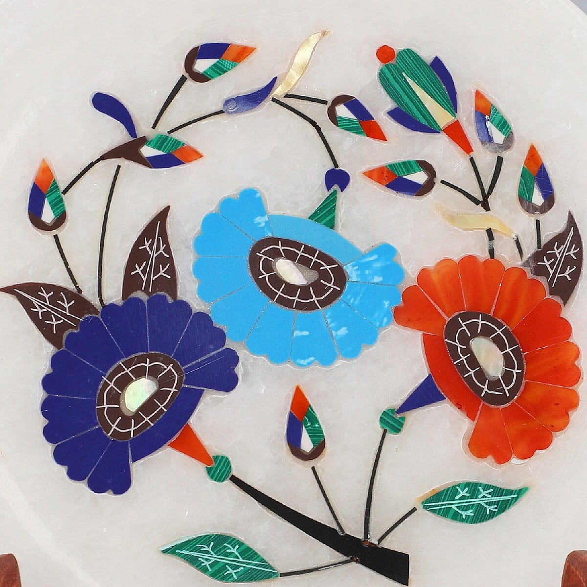 NAKKASHI Marble inlaid Table Decor with Wooden Stand (Size 16.5x15cm)