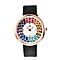 STRADA Japanese Movement White Austrian Crystal and Rainbow Sapphire Studded Water Resistant Watch with Black Colour Strap