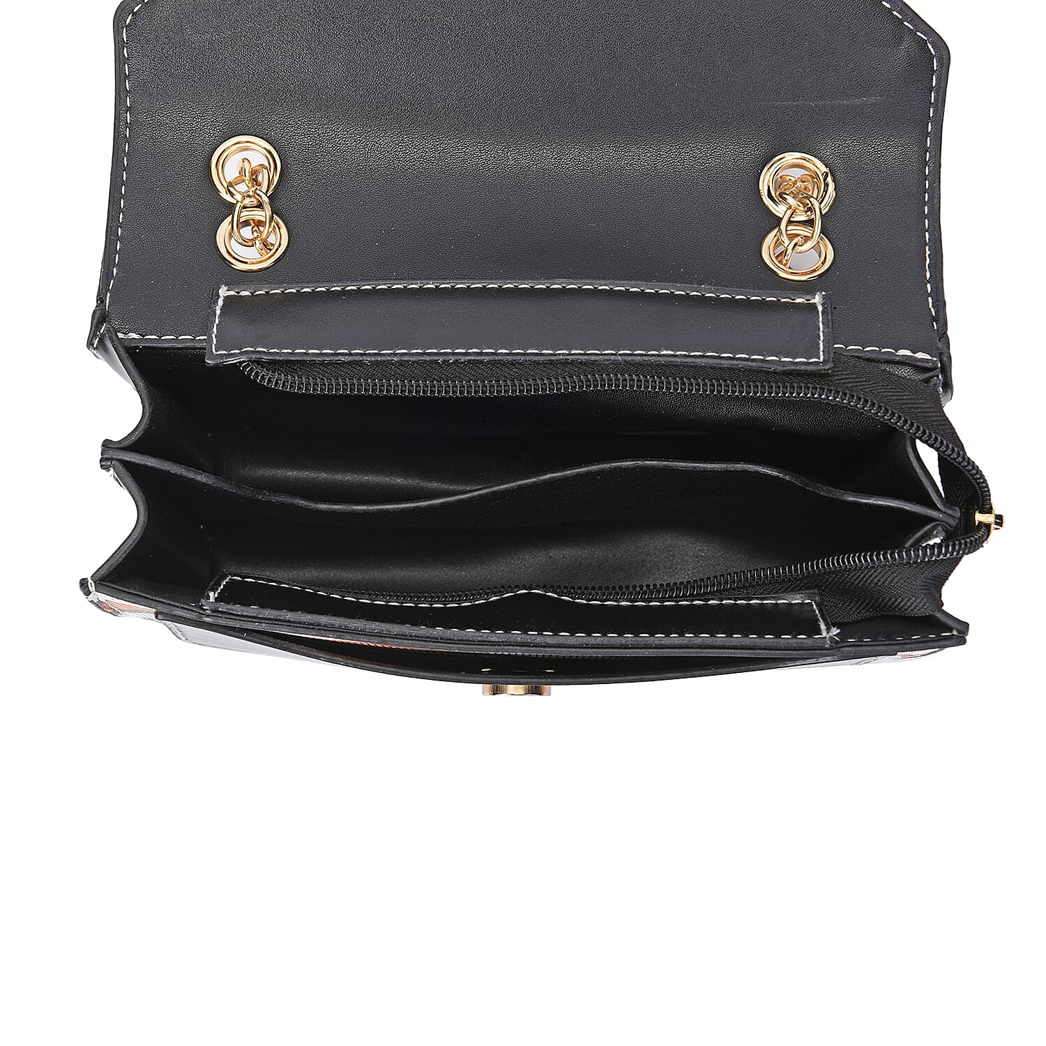 Checkerboard Pattern Crossbody Bag Adorned with Bee (Size 22x8x15cm) - Black