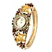 STRADA Japanese Movement Purple and White Austrian Crystal Floral Pattern Bangle Watch Size 6.5 in Gold Tone