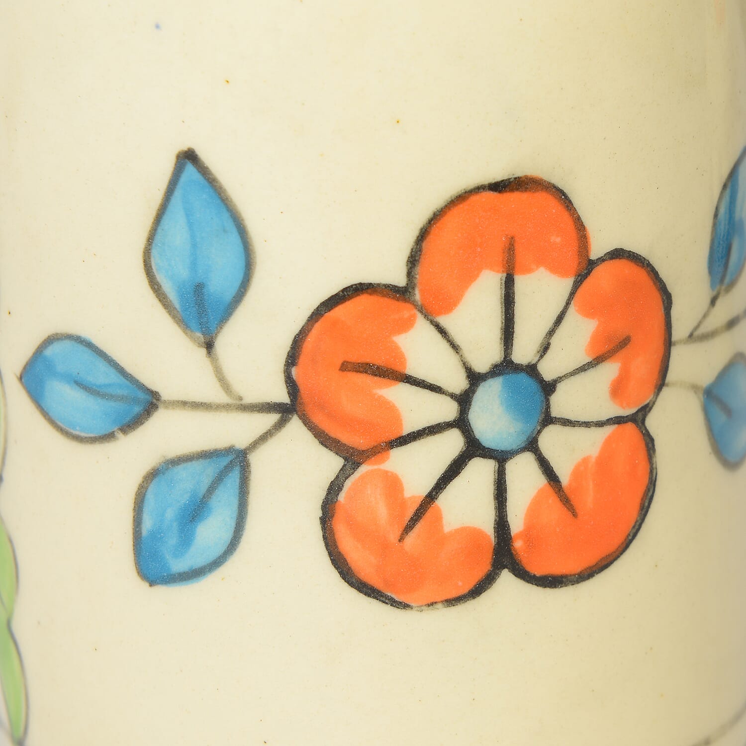 Set of 2 - Traditional Floral Printed Ceramic Vase - Cream, Blue & Multi