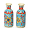 Set of 2 - Traditional Floral Printed Ceramic Vase - Cream, Blue & Multi