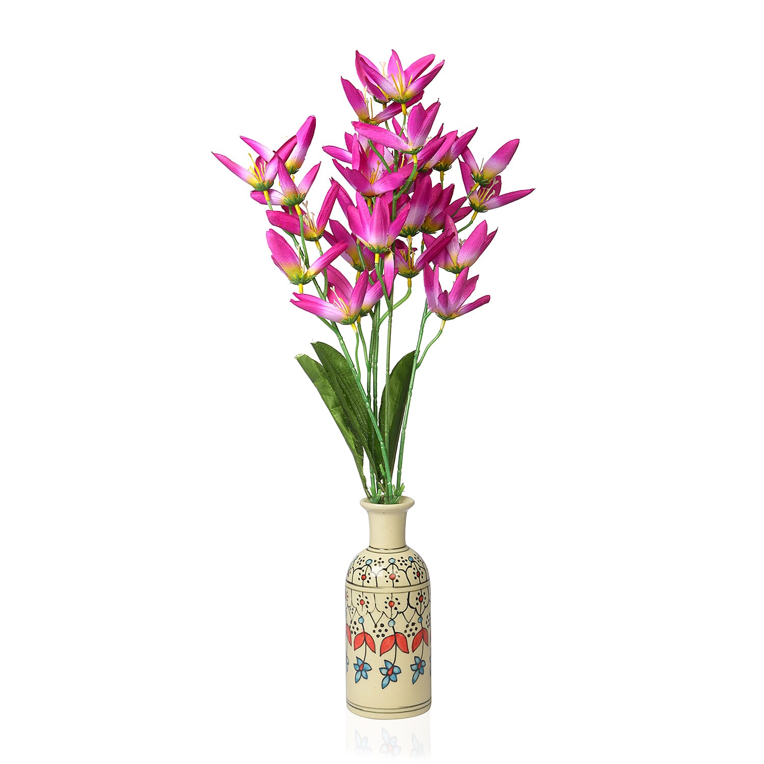 Set of 2 - Traditional Floral Printed Ceramic Vase - Cream & Multi
