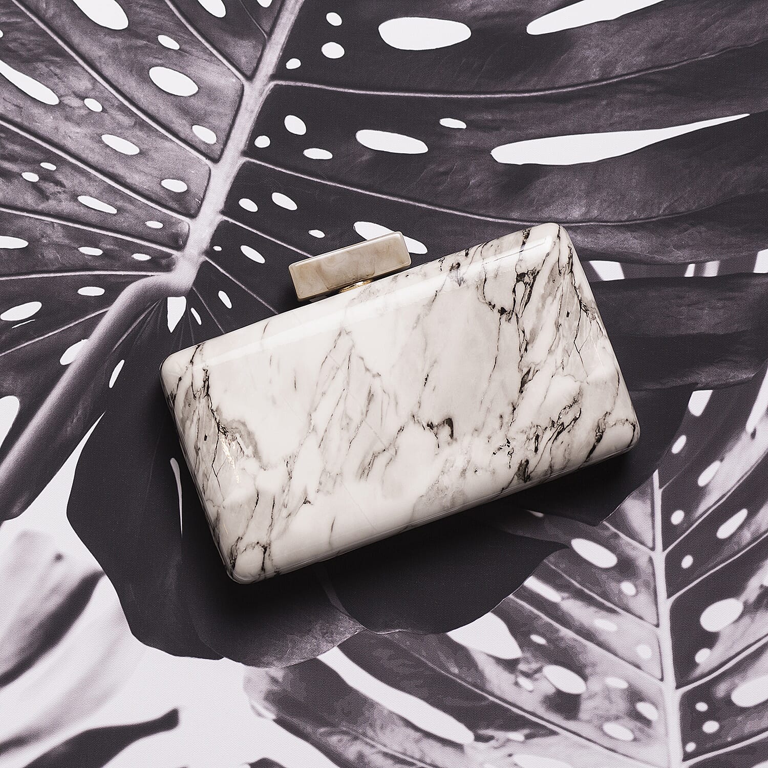 Bulaggi Collection - Xena Box Marble Clutch Bag with Shoulder Strap in Bone White (Size 11x19x3Cm)
