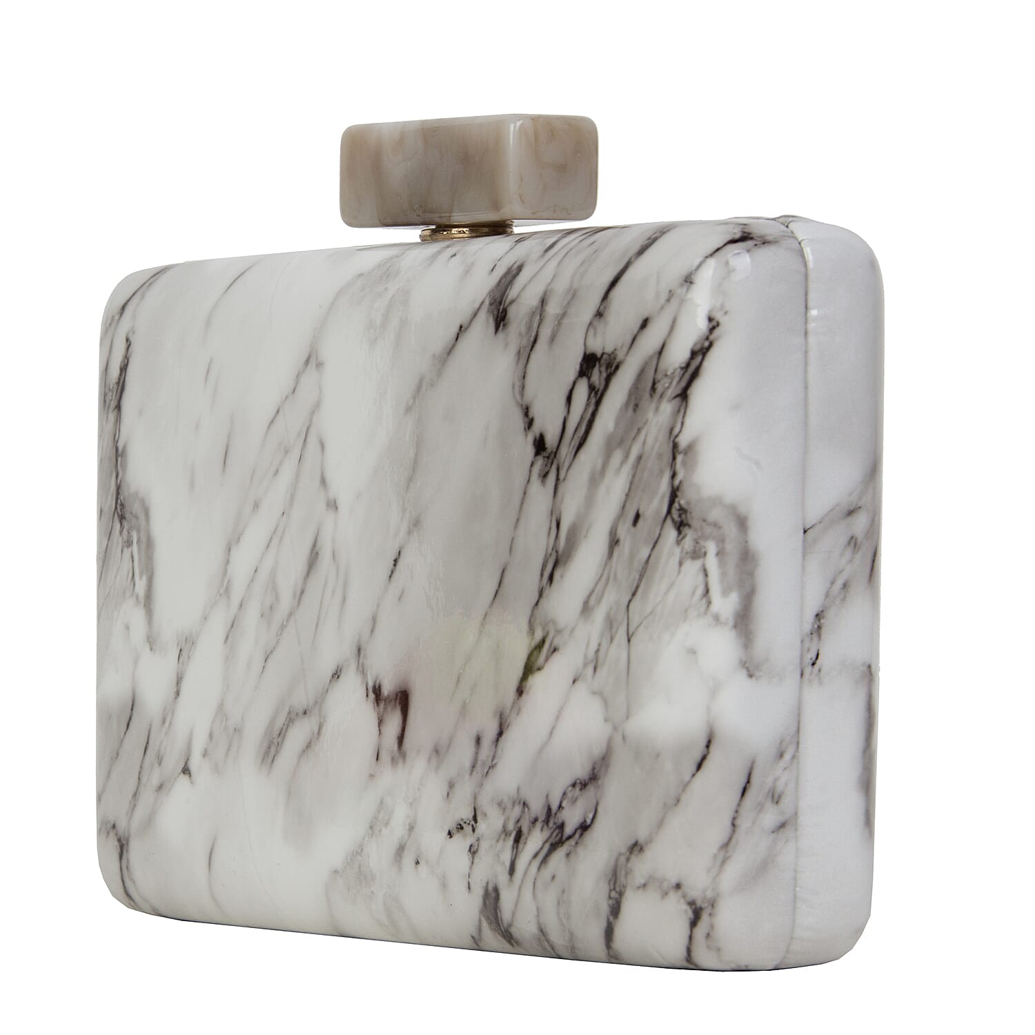 Bulaggi Collection - Xena Box Marble Clutch Bag with Shoulder Strap in Bone White (Size 11x19x3Cm)