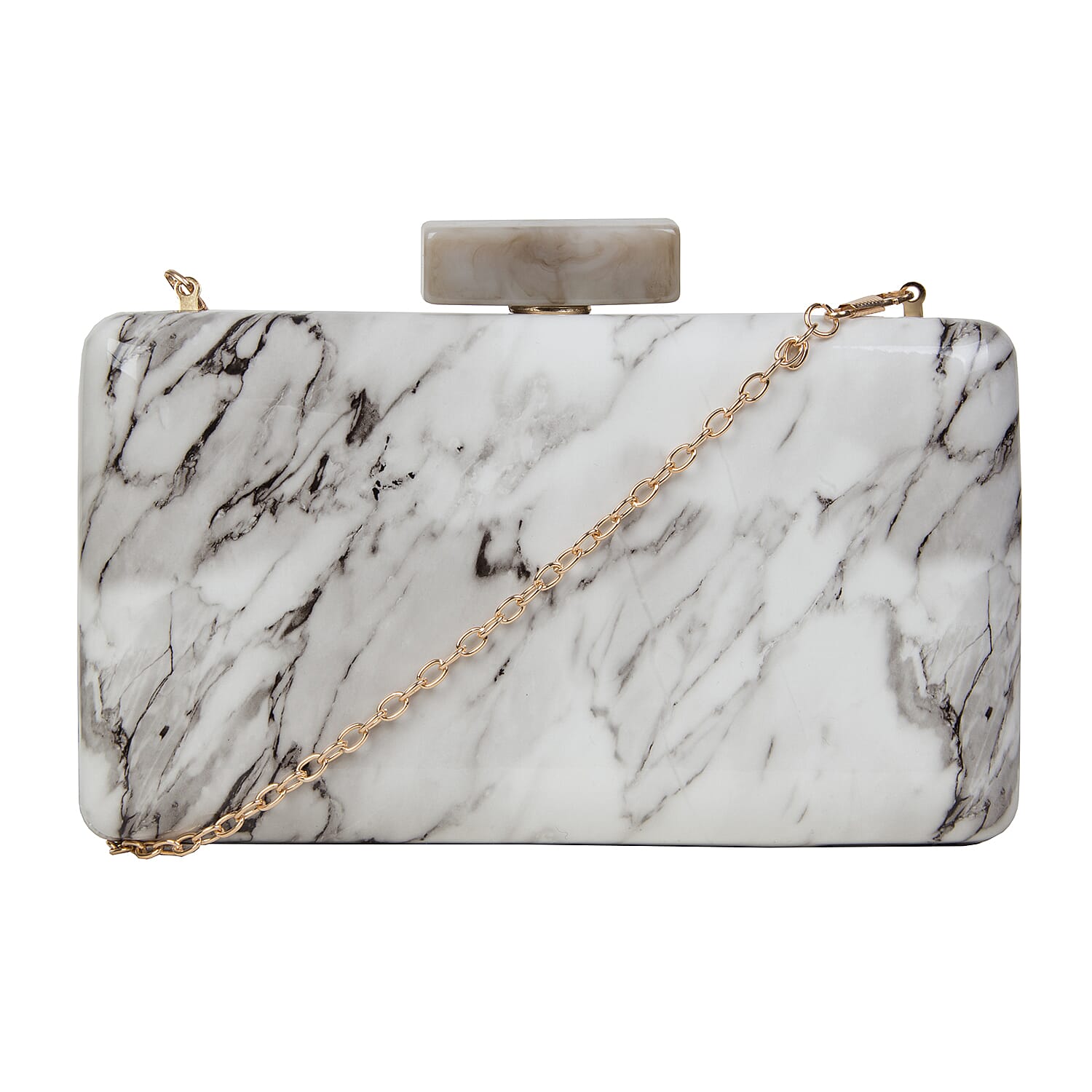 Bulaggi Collection - Xena Box Marble Clutch Bag with Shoulder Strap in Bone White (Size 11x19x3Cm)