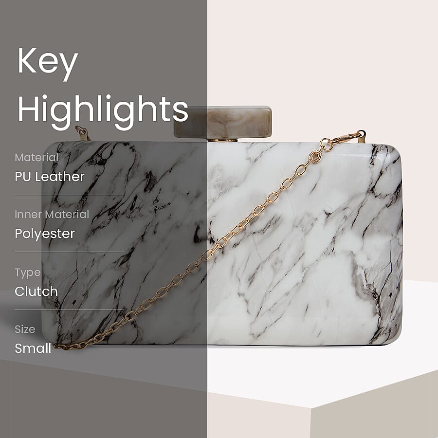 Bulaggi Collection - Xena Box Marble Clutch Bag with Shoulder Strap in Bone White (Size 11x19x3Cm)