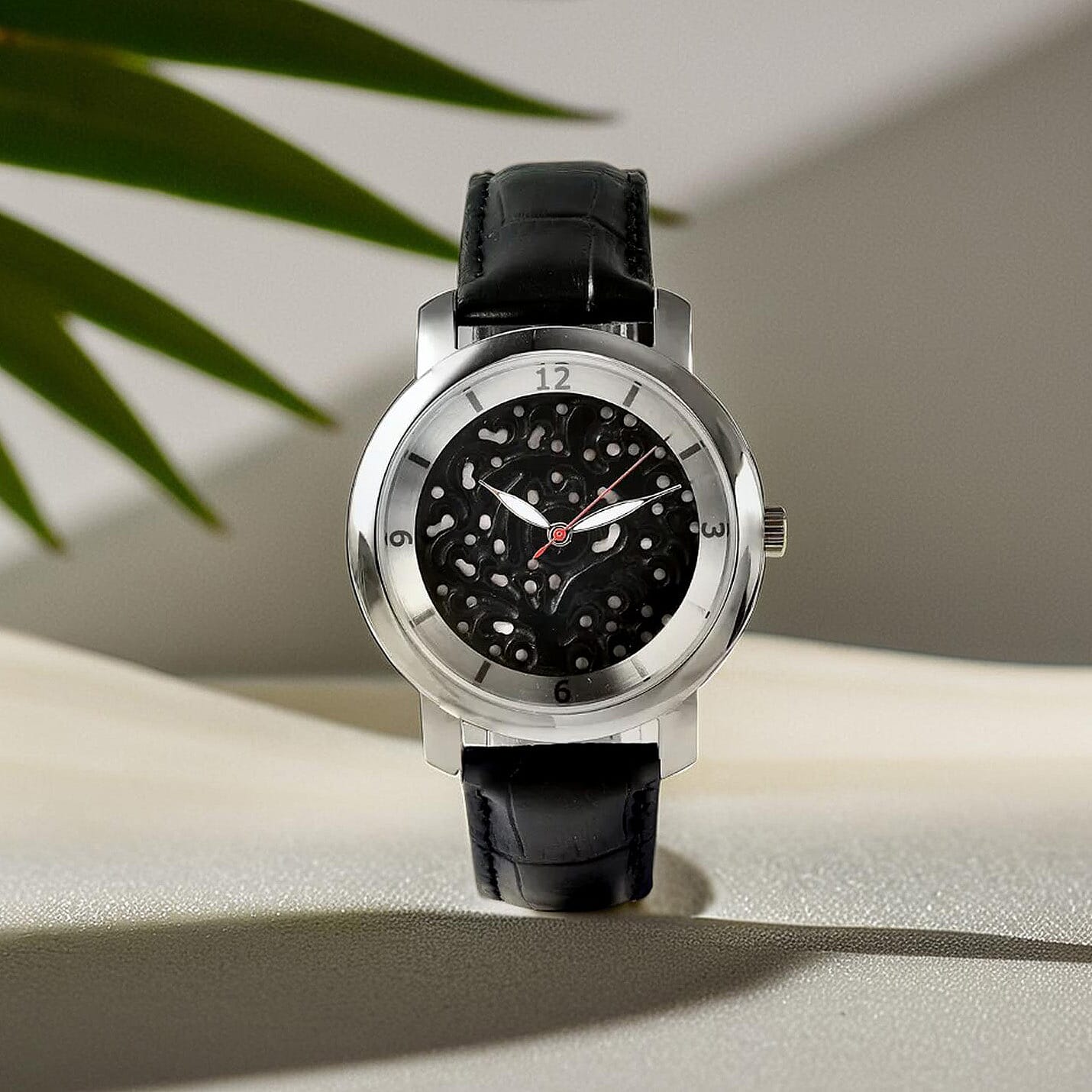 EON Swiss Movement 3 ATM Special Black Jade Dial Water Resistant Watch with Black Leather Strap