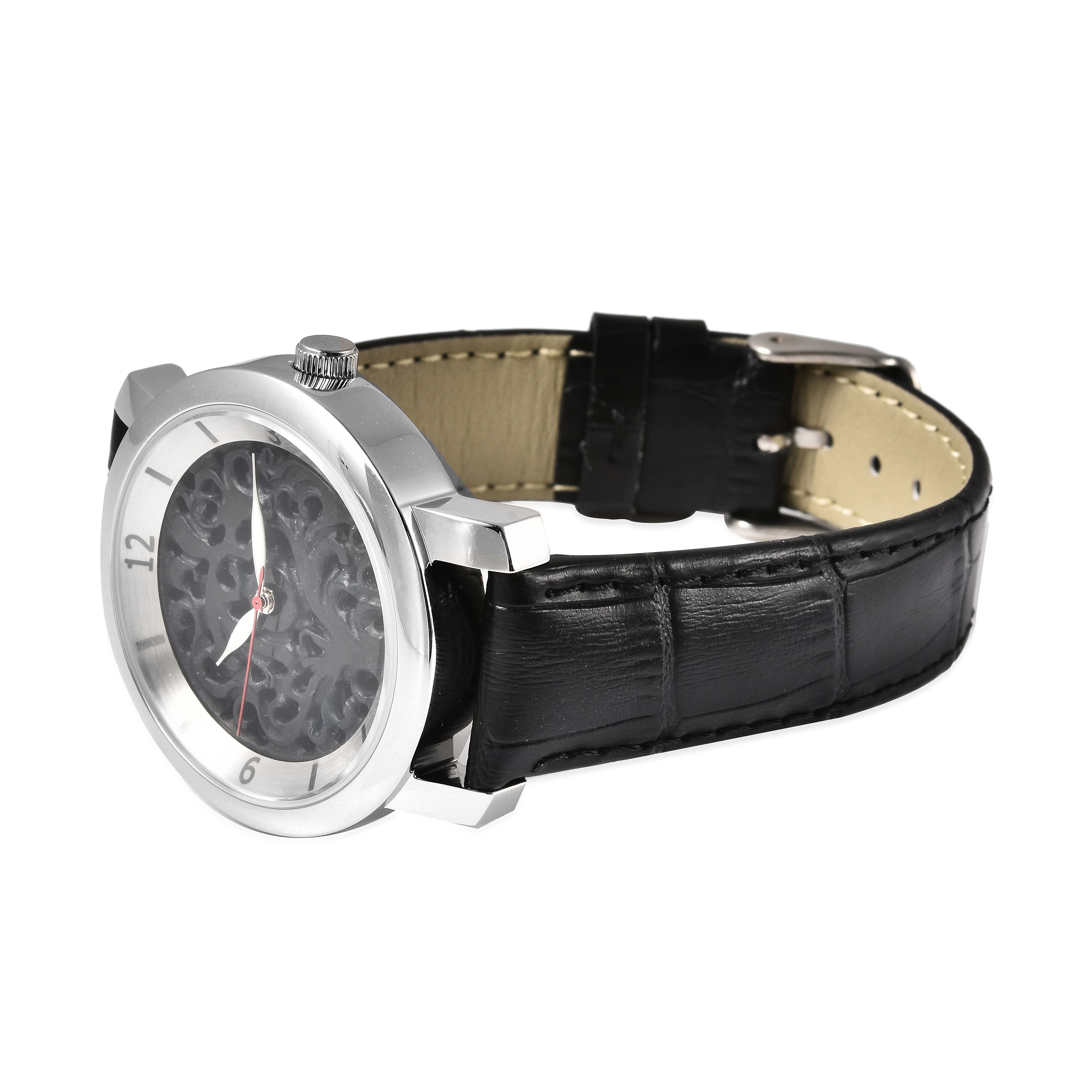 EON Swiss Movement 3 ATM Special Black Jade Dial Water Resistant Watch with Black Leather Strap