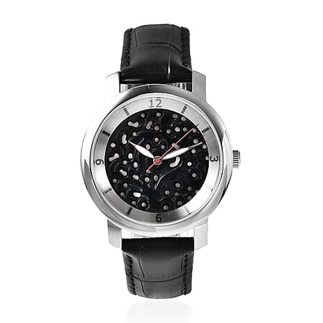 EON Swiss Movement 3 ATM Special Black Jade Dial Water Resistant Watch with Black Leather Strap