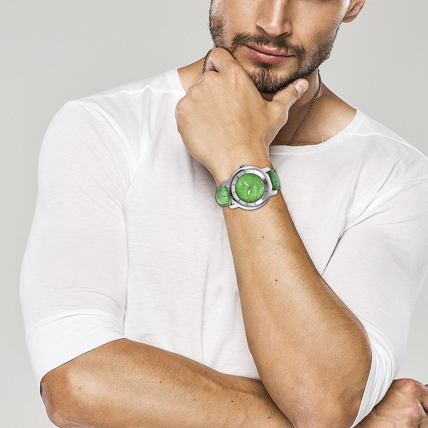 EON Swiss Movement 3 ATM Special Green Jade Dial Water Resistant Watch with Green Leather Strap