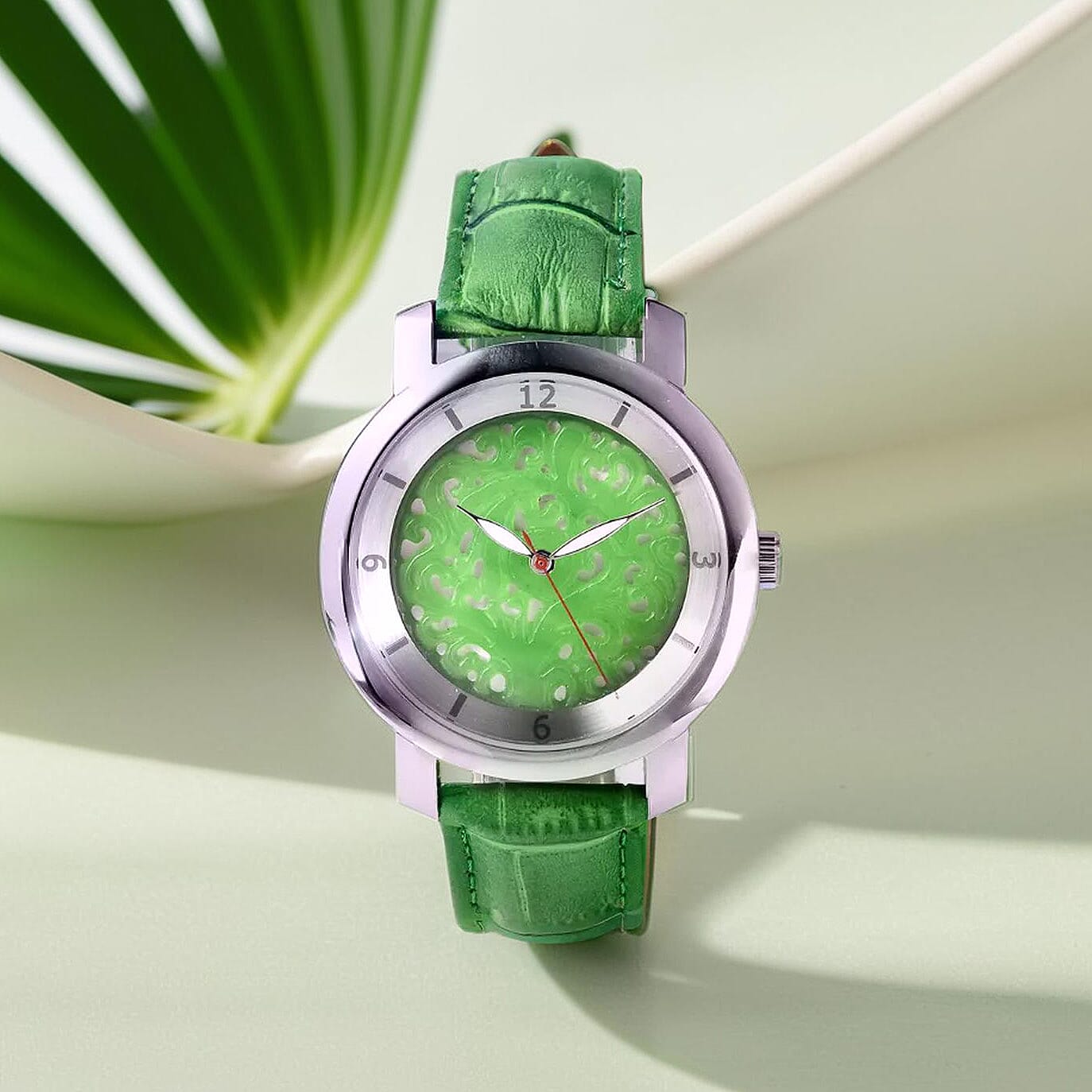 EON Swiss Movement 3 ATM Special Green Jade Dial Water Resistant Watch with Green Leather Strap