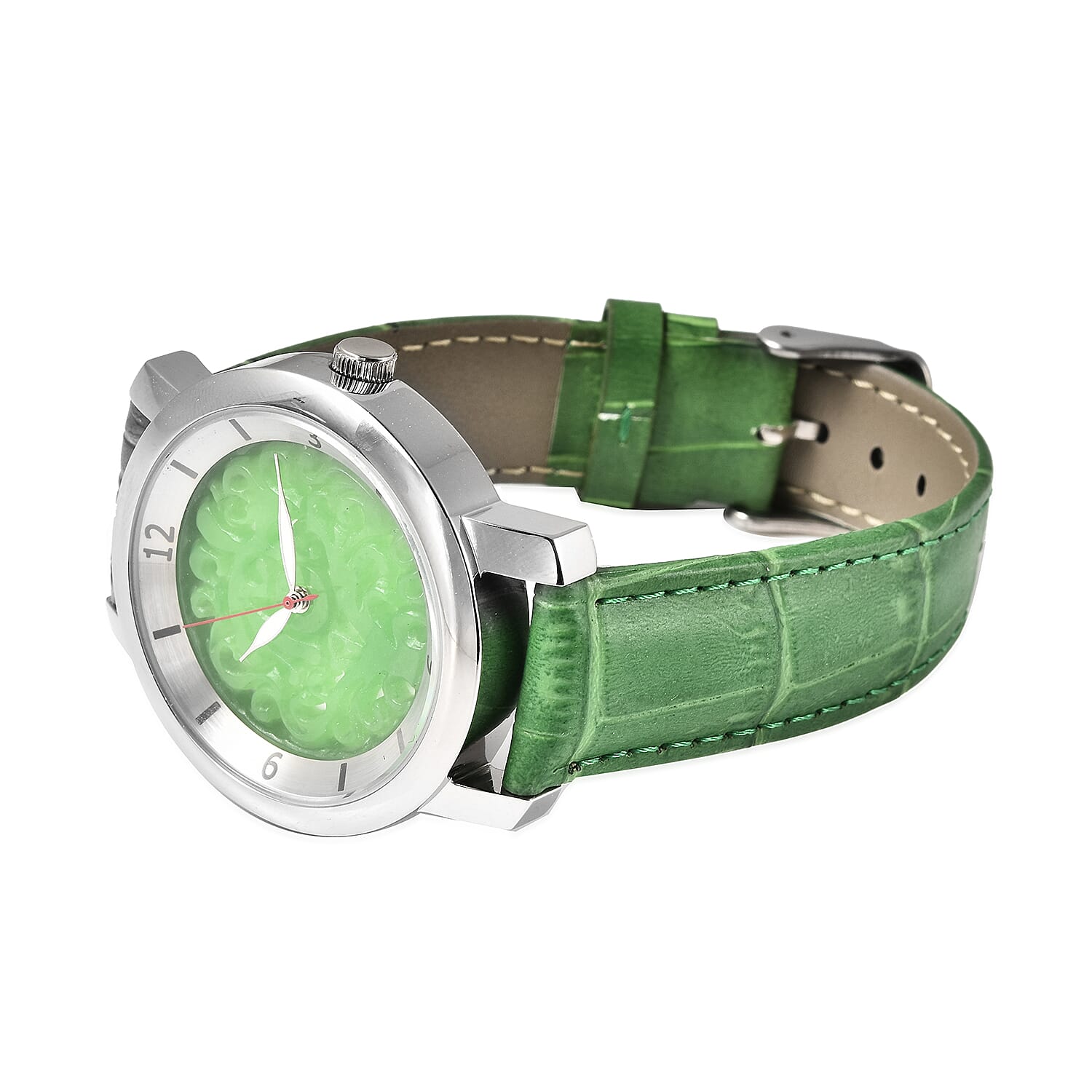 EON Swiss Movement 3 ATM Special Green Jade Dial Water Resistant Watch with Green Leather Strap