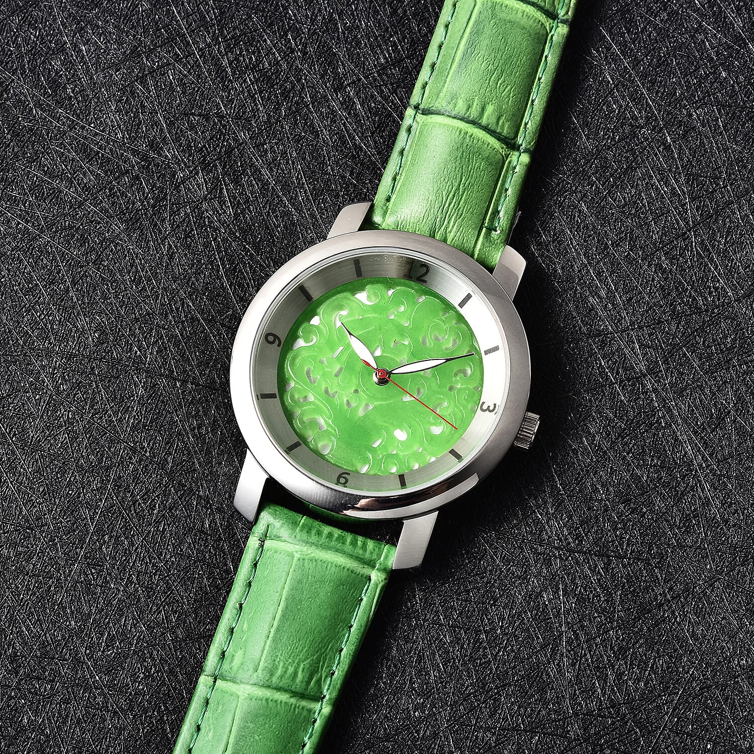 EON Swiss Movement 3 ATM Special Green Jade Dial Water Resistant Watch with Green Leather Strap