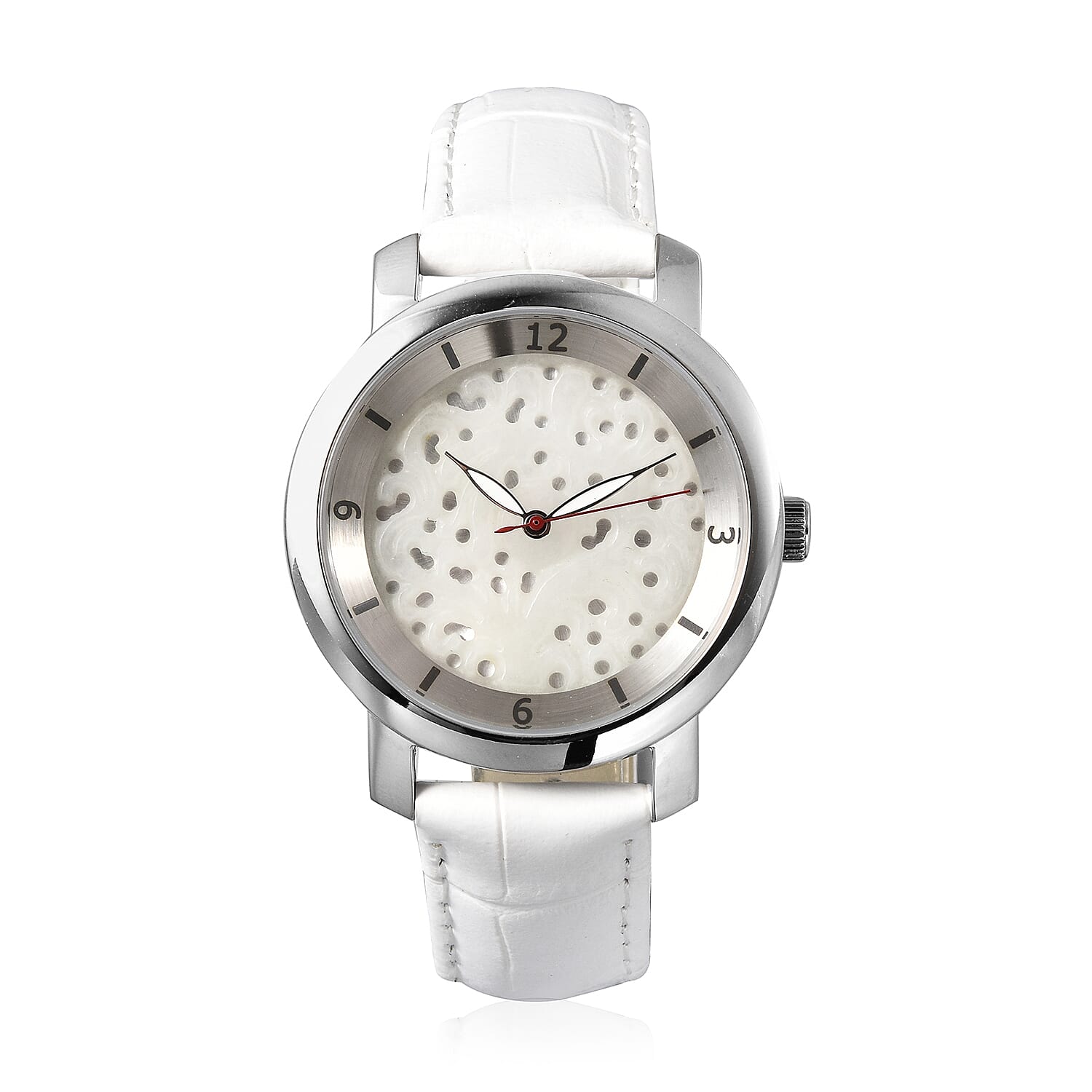 EON Swiss Movement 3 ATM Water Resistant Jade Dial Watch with White Leather Strap