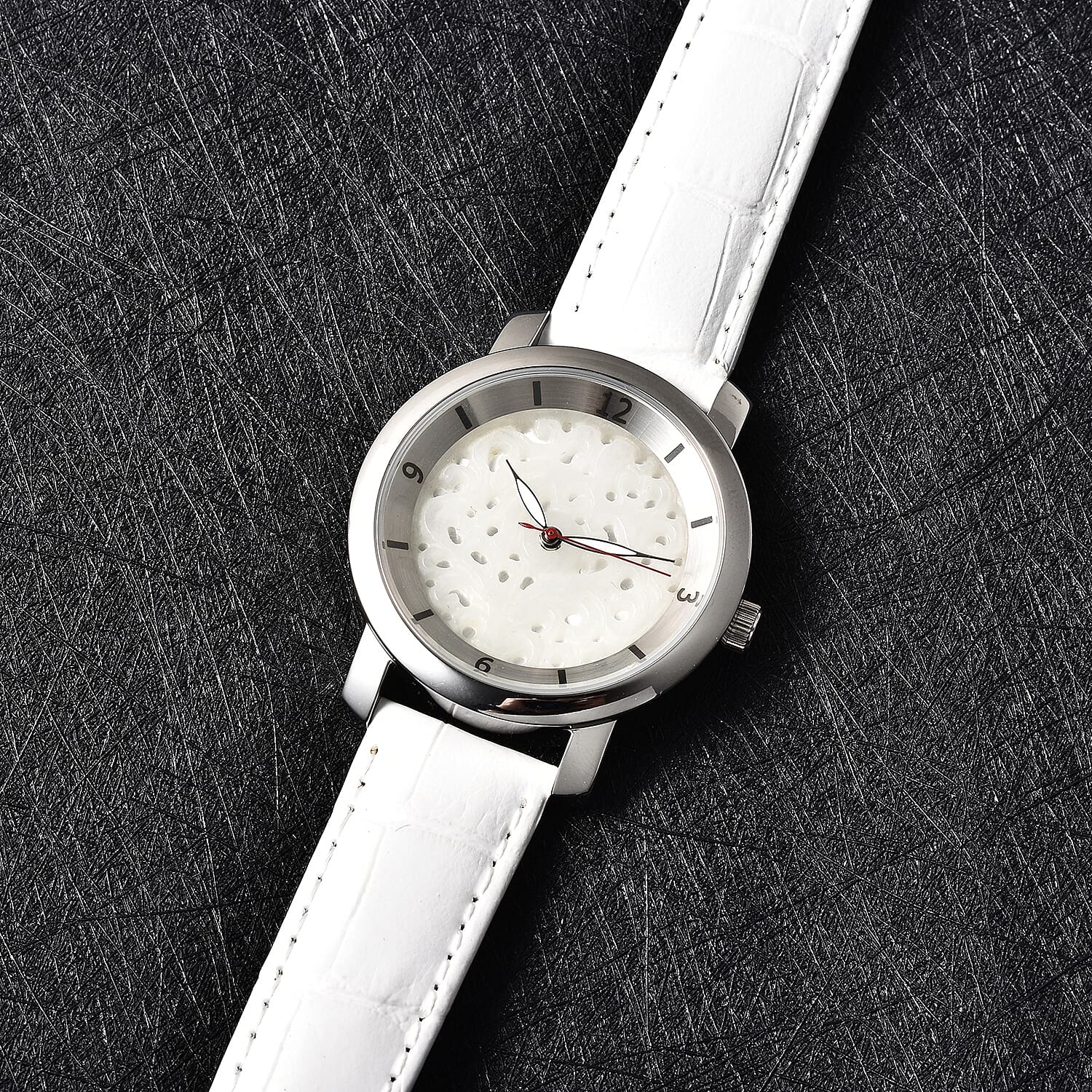 EON Swiss Movement 3 ATM Water Resistant Jade Dial Watch with White Leather Strap