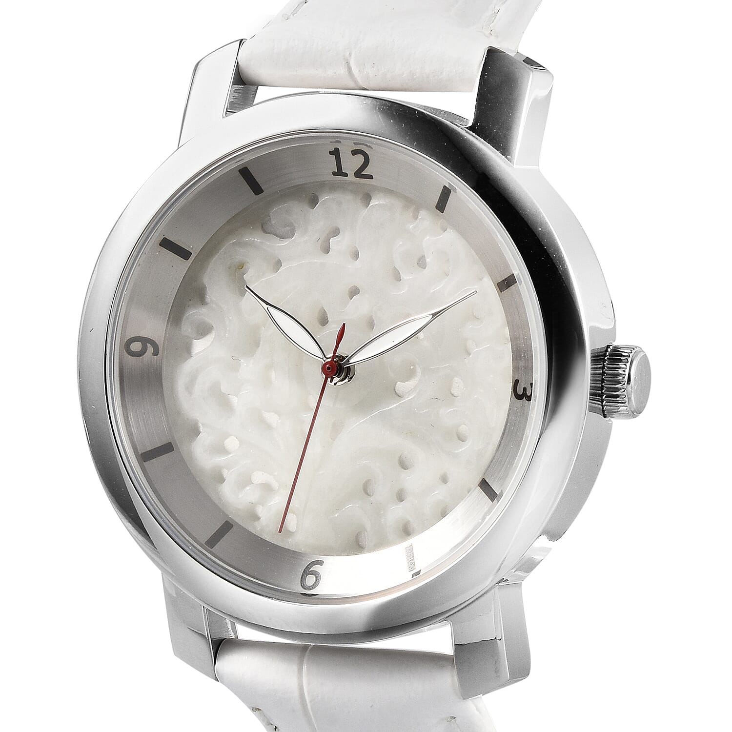 EON Swiss Movement 3 ATM Water Resistant Jade Dial Watch with White Leather Strap