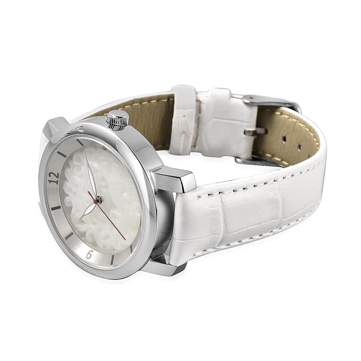 EON Swiss Movement 3 ATM Water Resistant Jade Dial Watch with White Leather Strap