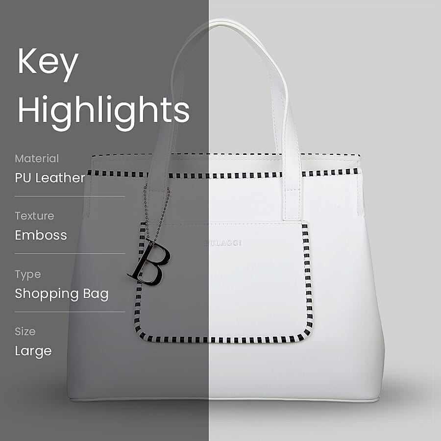 Bulaggi Collection - Zsazsa Shopping Bag with Zipper Closure in White (Size 29x15x22Cm)