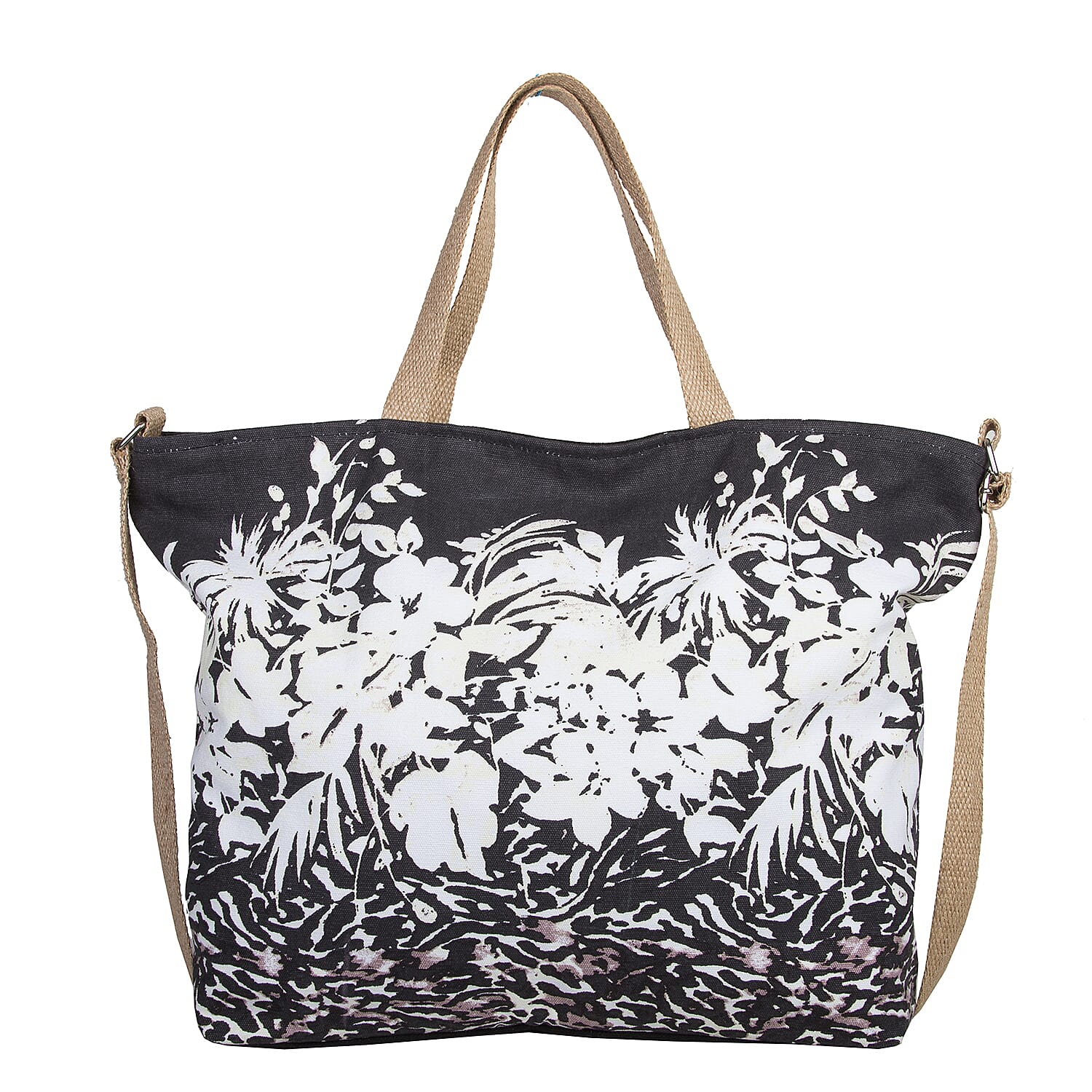 Bulaggi Collection - Flower Zebra Shopping Bag in Black and Beige (Size 39x12x35Cm)