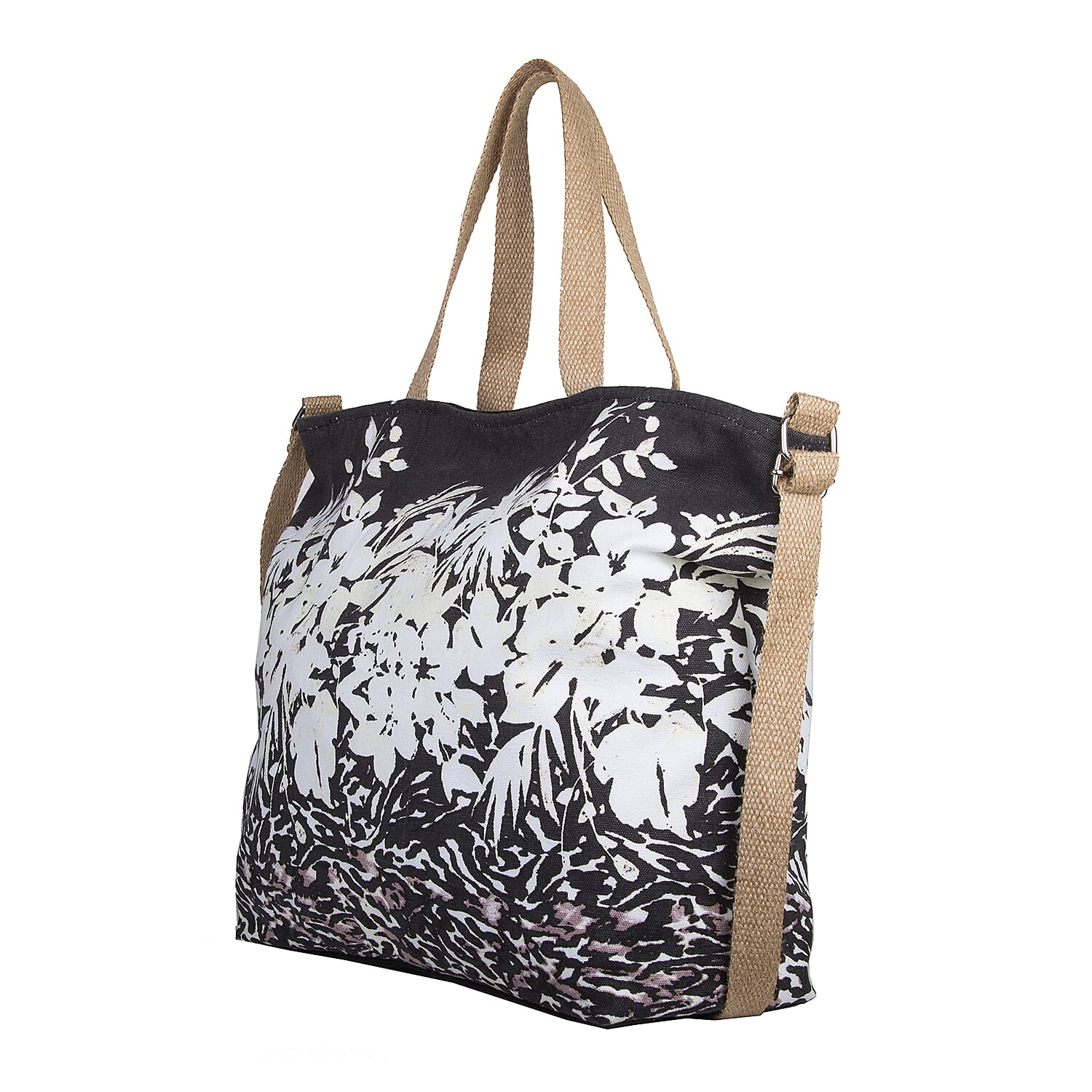Bulaggi Collection - Flower Zebra Shopping Bag in Black and Beige (Size 39x12x35Cm)