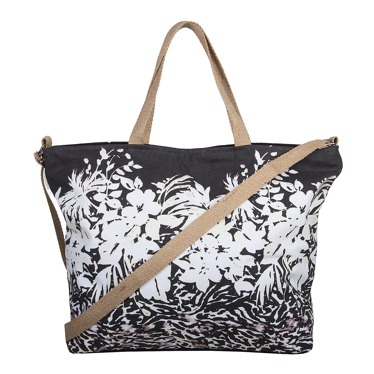 Bulaggi Collection - Flower Zebra Shopping Bag in Black and Beige (Size 39x12x35Cm)